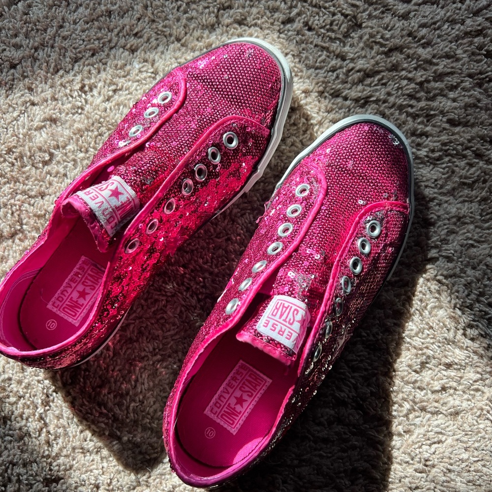 Converse One Star pink sparkle slip on shoes